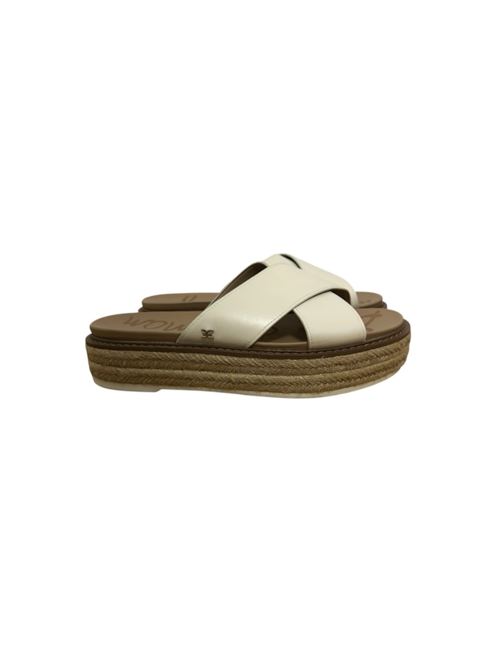Sam Edelman Korina Ivory Leather Platform Espadrille Slide Sandals Size 9.5